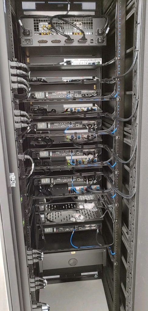 well-dressed cables on AV rack