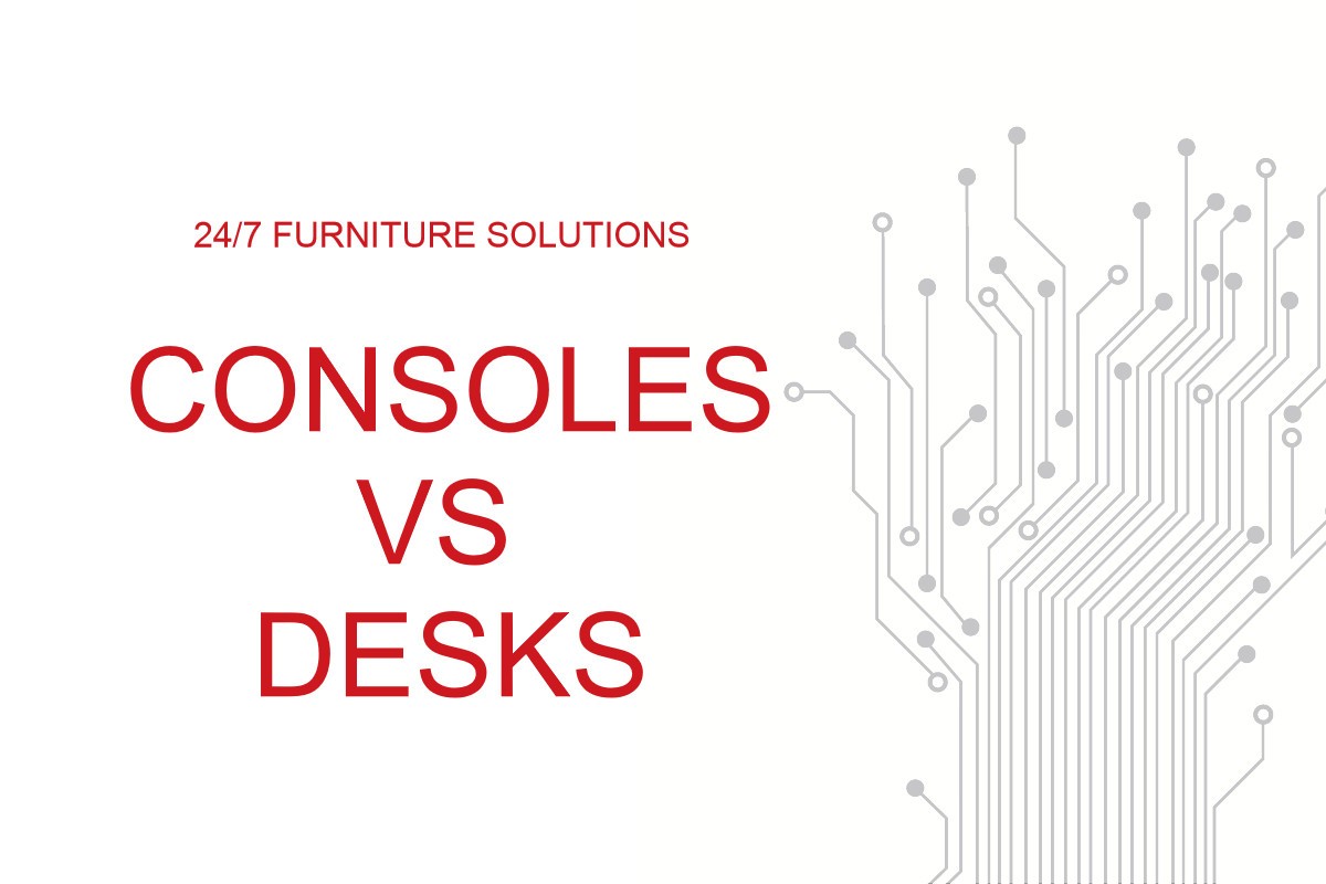 a poster that says consoles vs desks on it
