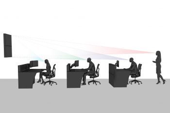 a drawing of people sitting at desks with monitors