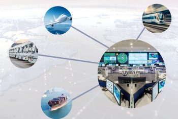 a picture of an airplane a ship a bus and a train in small bubbles