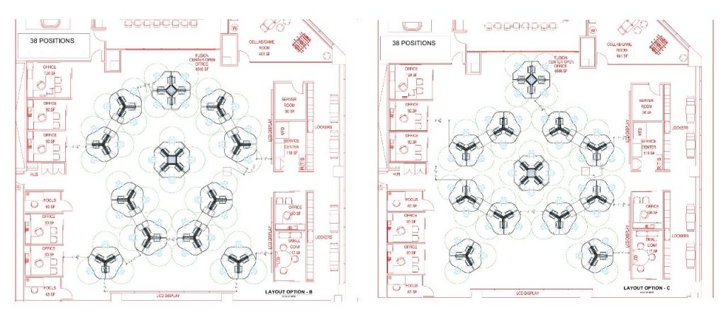 socially distanced plan views for operations centers