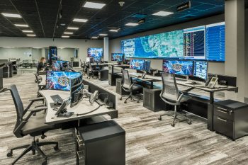 Large Real Time Crime Center with video walls and consoles