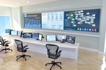 Social Media Command Center with video wall and consoles