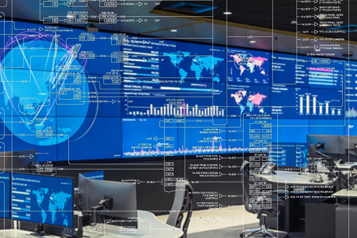 a large screen with a map of the world and data on it