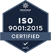 a badge that says iso 9001 : 2015 certified
